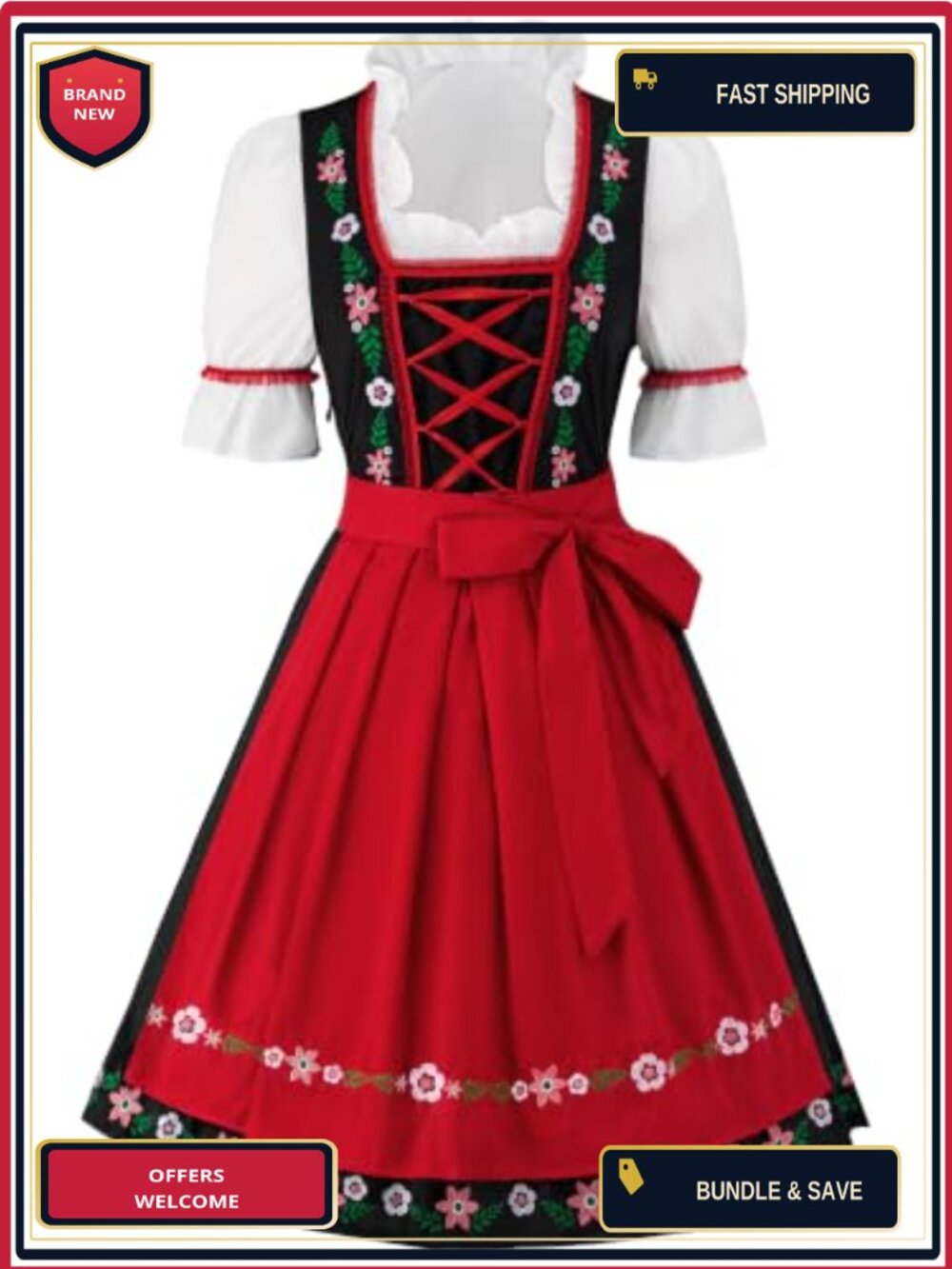 Oktoberfest Dirndl Dress Costume 3 Piece Bavarian German Outfit